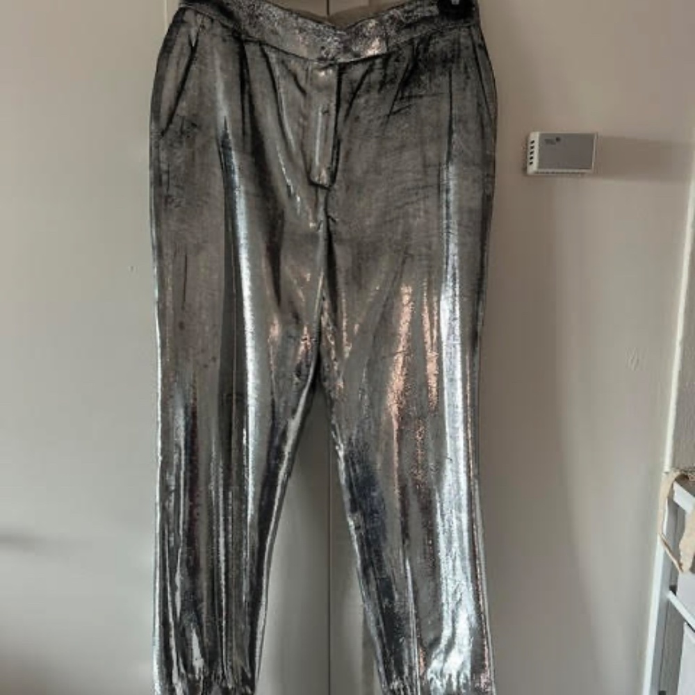 Helmet Lang RARE Velvet Liquid Silver Pants